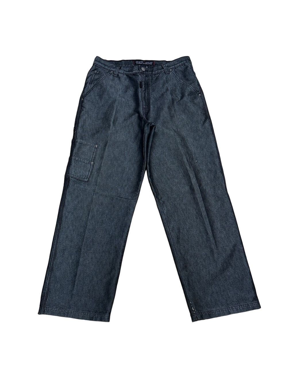 GUESS Men’s W34 L32 Black Wide Leg Straight Jeans Y2K Cargo